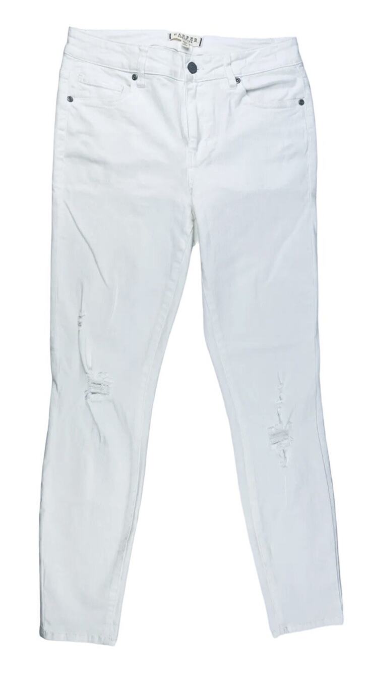 Harper Heritage Jeans High Rise White Skinny Distressed Stretch Womens 28